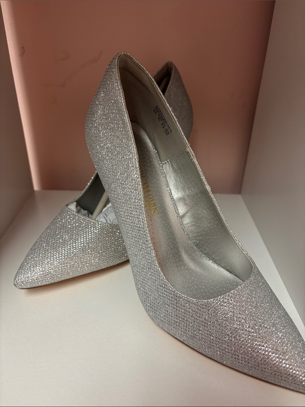 Sparkling Silver Pointed Toe Heels - Women's Dress Pumps